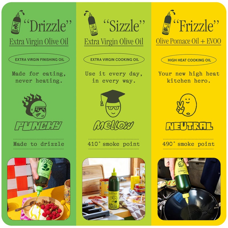 Graza Drizzle Extra Virgin Olive Oil, Finishing Oil - High Polyphenol Early Harvest EVOO Finishing Oil in a Squeeze Bottle - Single Origin Olive Oils from Spain - 16.9 Fl Oz (500ml) - Image 3